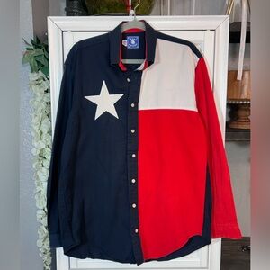 MED Long Sleeve Button Down Texas Flag Shirt Patriotic Americana Country Western